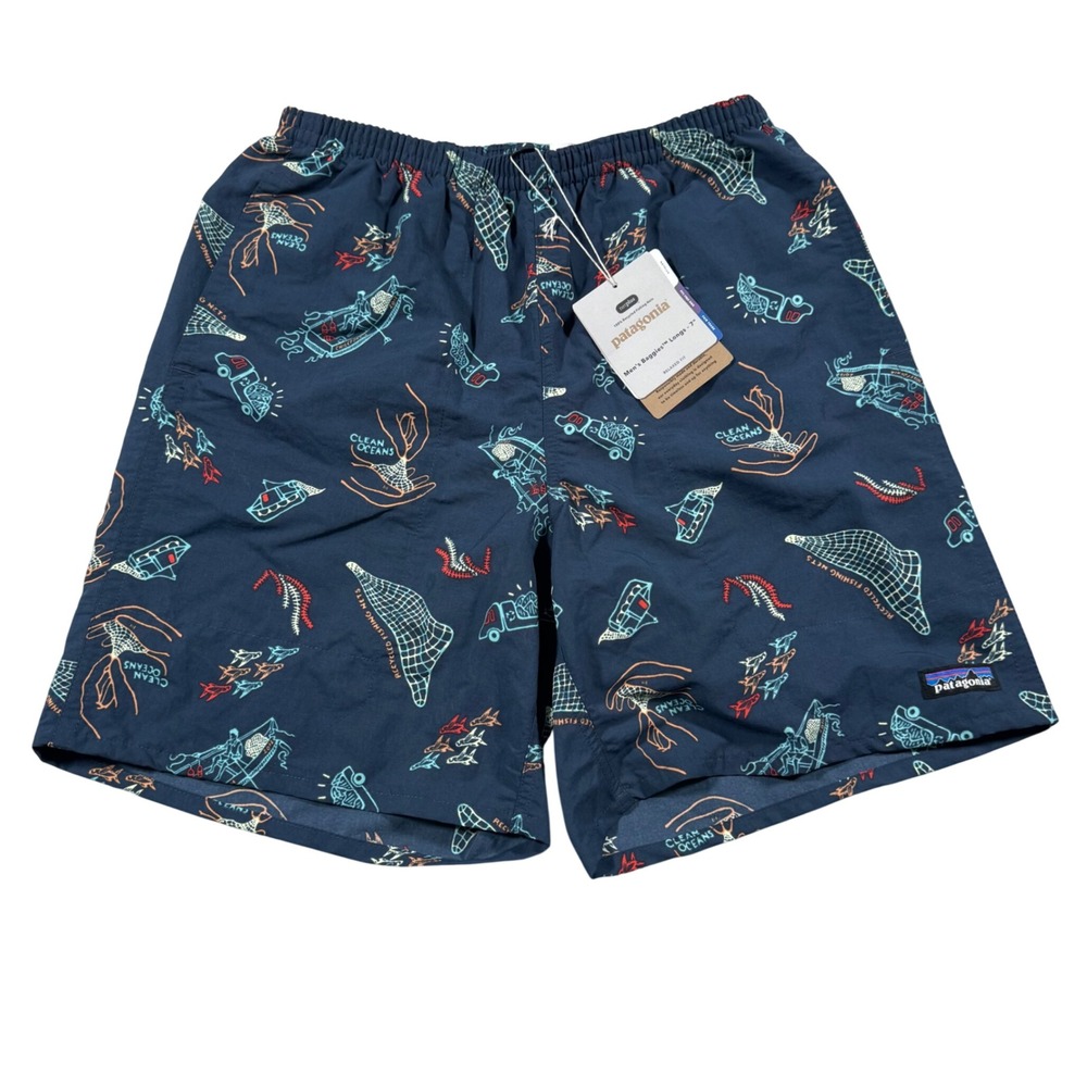 Patagonia Baggies Longs Shorts Mens Small Blue Clean Currents 7" Inseam 58035